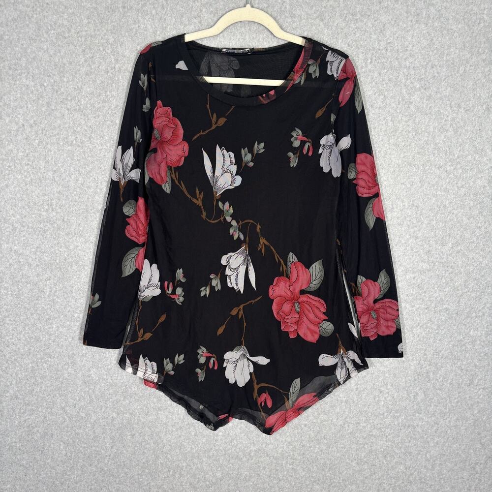 BaiShengGT Top Medium Mesh Sheer‎ Tunic Asymmetric Feminine Whimsigoth Coquette